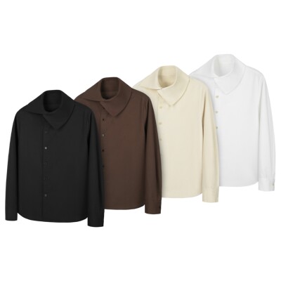 DESERTO 45%亚麻棉麻混纺多形态设计感披肩翻领衬衫天然果实扣男