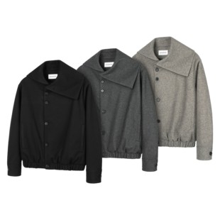 DESERTO 100%羊毛填充700G自发热毛呢多形态披肩翻领收腰棉服外套