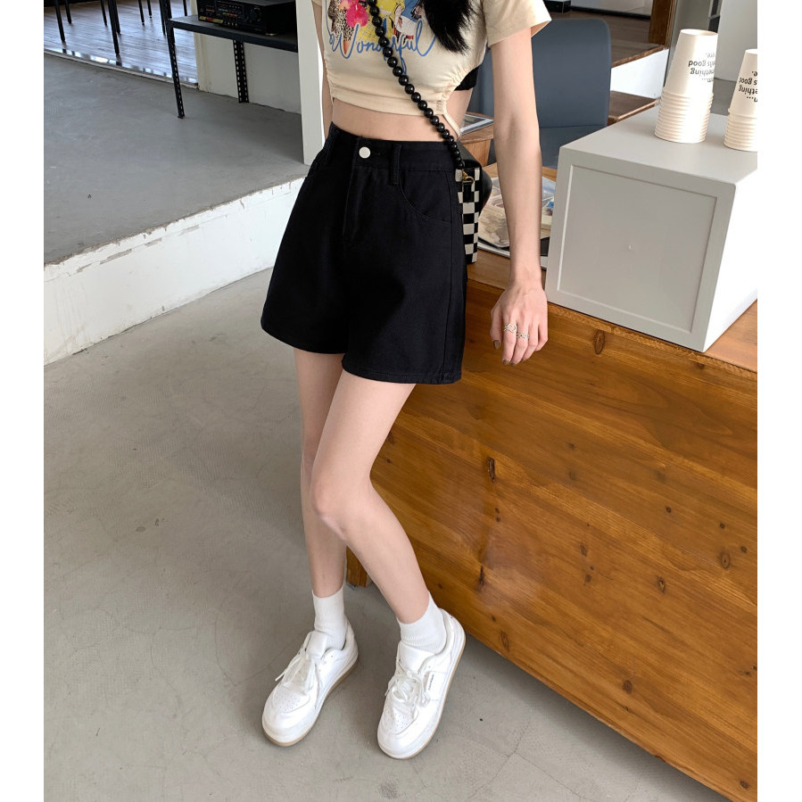 2026夏季薄款新款黑色牛仔裤短裤女高腰显高宽松a字版三分阔腿裤