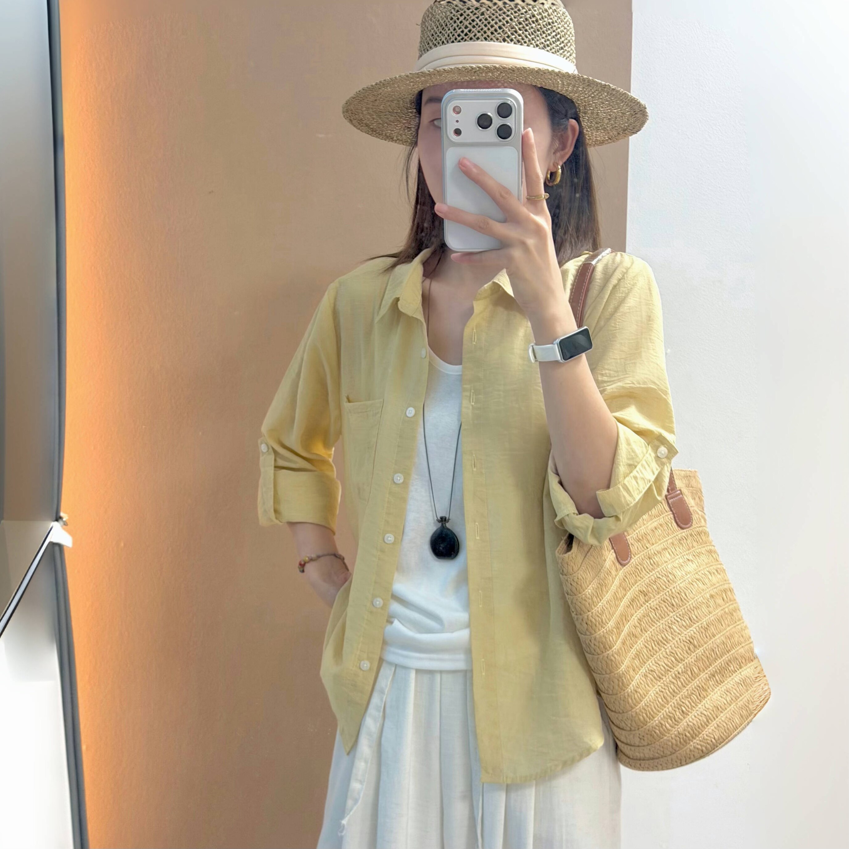 【亚麻衬衫防晒衣】夏季新款韩版百搭女士长袖纯色衬衫