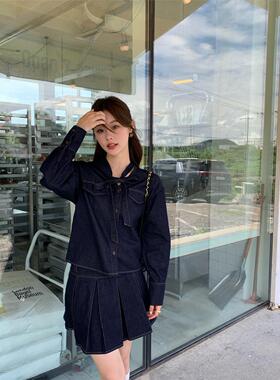 诠释美 NEWOPEN 2024秋季复古港风系带牛仔衬衫女高级感衬衣F1855