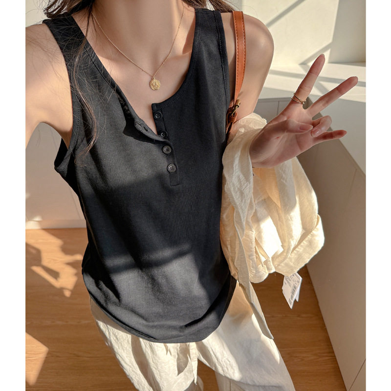 慵懒风宽松大版型百搭打底小背心士女内搭无袖吊带可外穿纽扣上衣