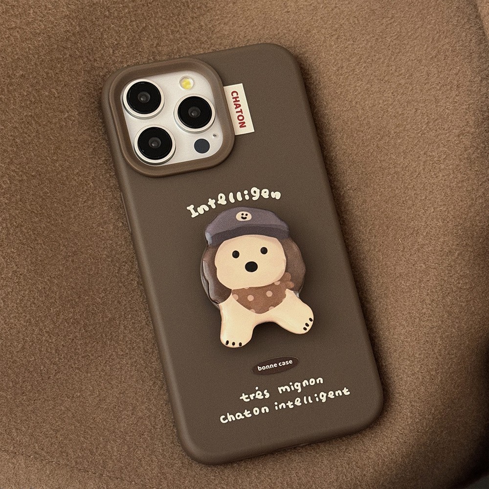 复古ins帽子狗支架iphone14手机壳苹果15秋冬卡通16pro max适用13