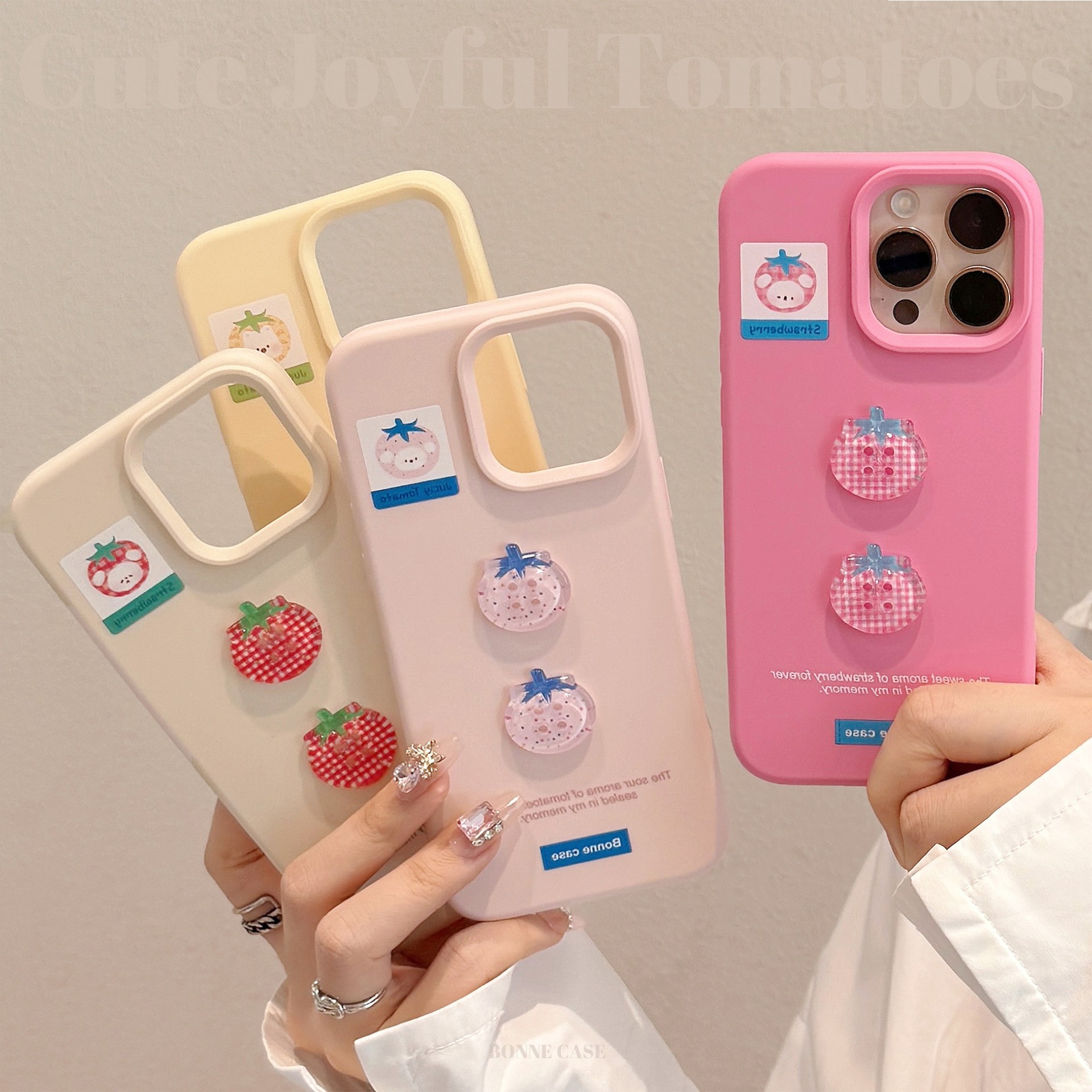 ins立体番茄纽扣iphone16适用15pro max苹果手机壳14硅胶13软套12
