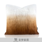 酒店样板间靠包渐变白橘色兔毛客厅沙发抱枕皮草靠垫现代简约靠枕