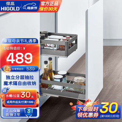 悍高（HIGOLD）拉篮304不锈钢厨房橱柜双层调味篮带阻尼导轨双层