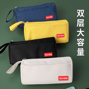 简约ins风文具笔袋男孩女孩大容量韩国日系小众帆布铅笔袋高颜值2023新款 小学生笔盒初中女生文具盒收纳盒