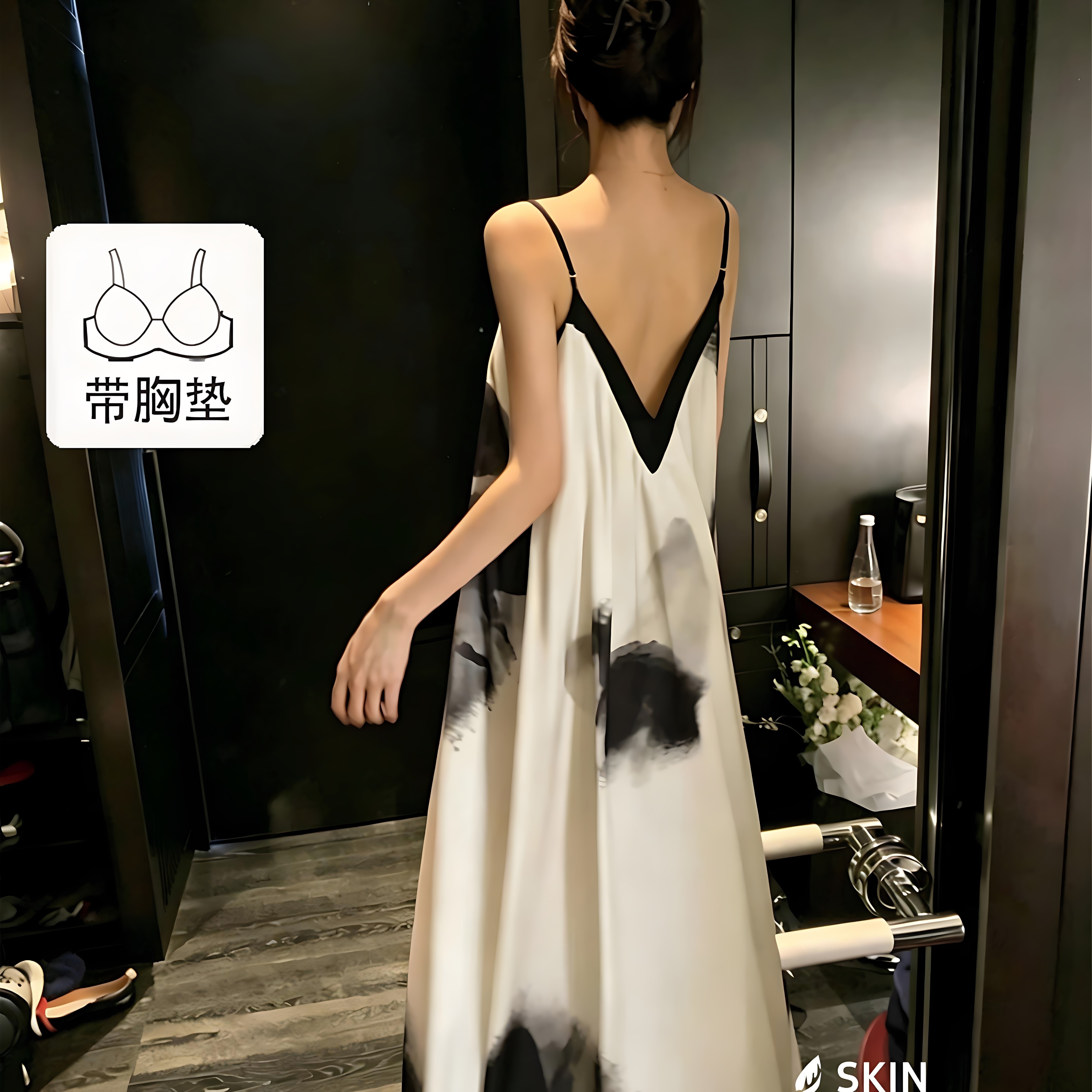 法式真丝吊带胸垫夏季睡裙