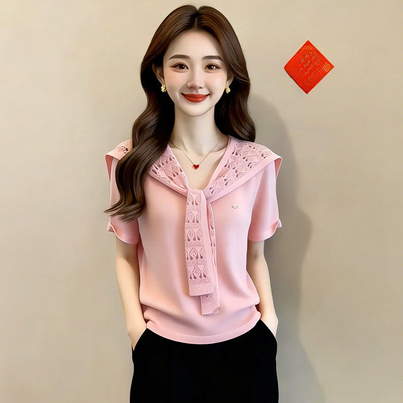 大方得体披肩圆领爆款短袖T恤女2026夏季潮流超好看精致减龄上衣
