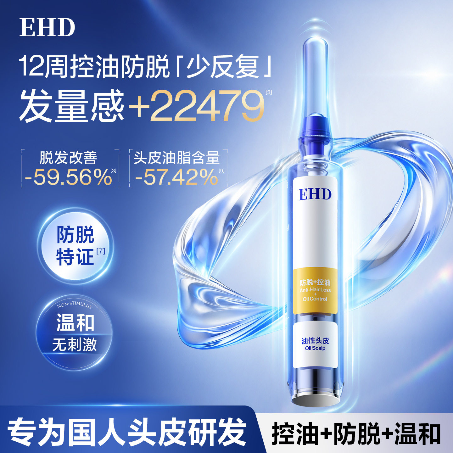 EHD防脱密发固发精华液/养发滚珠控油舒缓侧柏叶增护发旗舰店正品