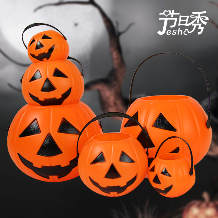 万圣节南瓜桶儿童玩具发光礼品手提篮子装饰讨糖商场幼儿园饰品