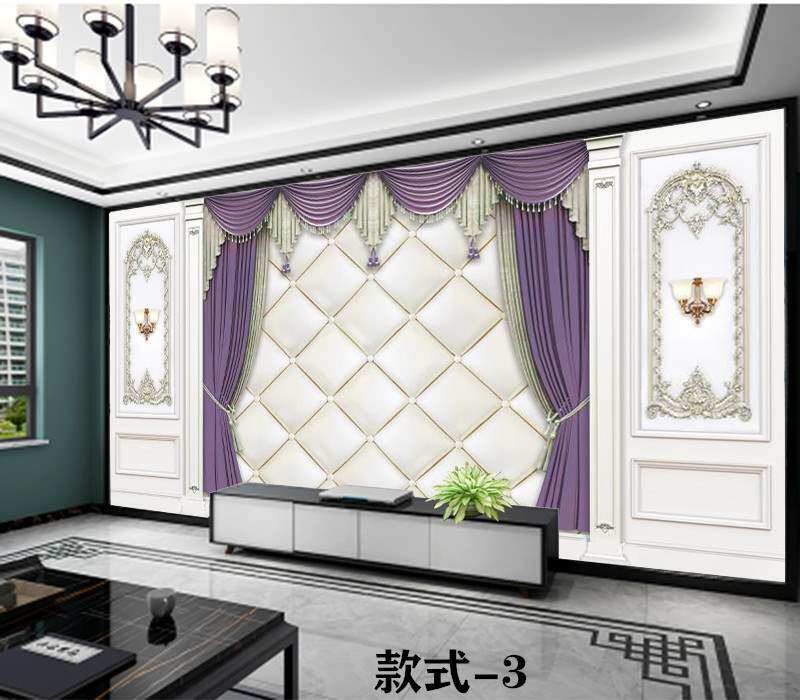 2020电视背景墙壁纸8d客厅大气3d欧式窗帘造型装饰壁画5d影视墙布