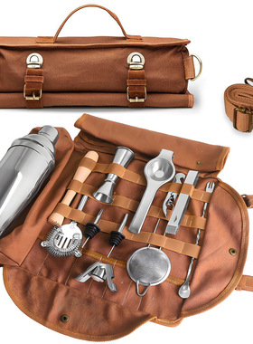 单肩调酒器具收纳袋帆布调酒工具收纳包多功能便携调酒器具收纳