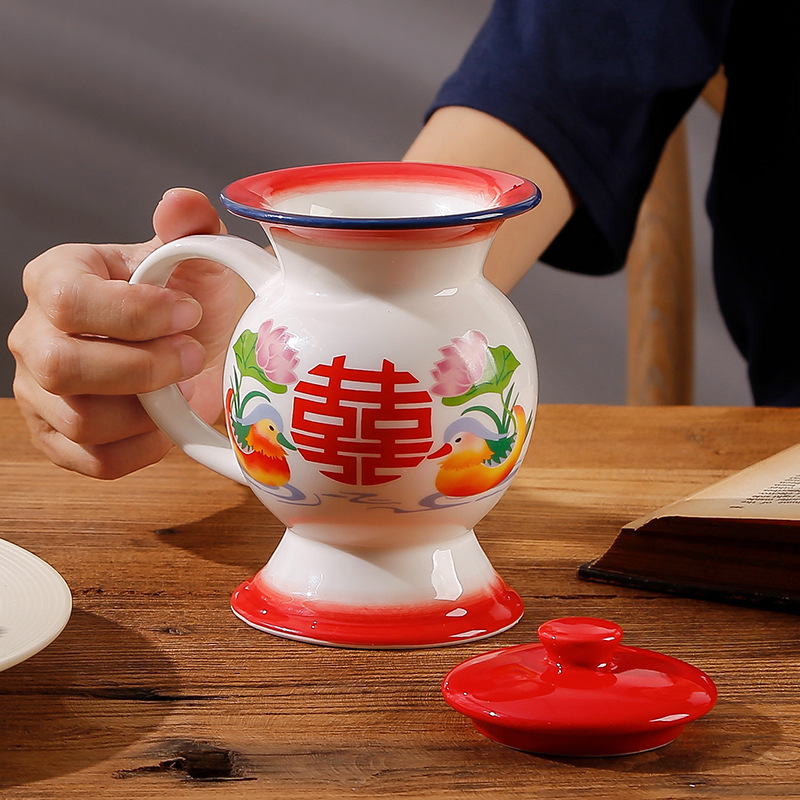 痰盂水杯网红夜壶茶杯个性尿壶款陶瓷茶缸子怀旧老式搪瓷马桶杯子