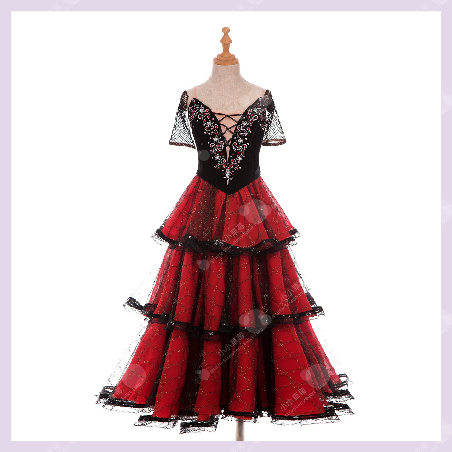 西班牙红裙芭蕾纱裙长裙成人堂吉诃德一幕变奏儿童专业款女演出服