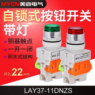 LAY37 11DNZS带灯自锁平头按钮开关22mm一开一闭380V220V24V12V