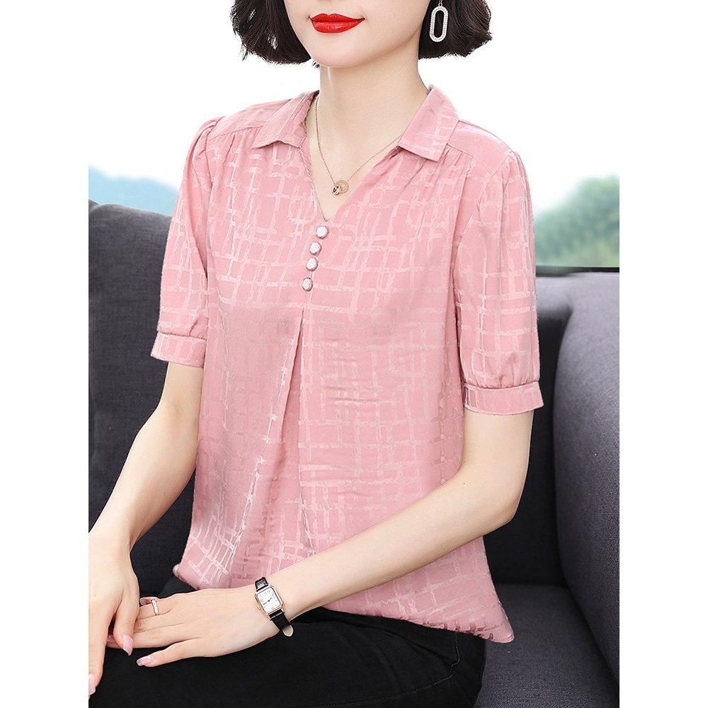 官网正品2025年夏季新款中年女士妈妈短袖衬衫时尚洋气减龄衬衣真