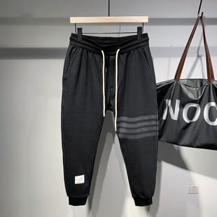 秋季四条杠运动裤男潮牌ins宽松大码卫裤美式复古休闲束脚长裤子