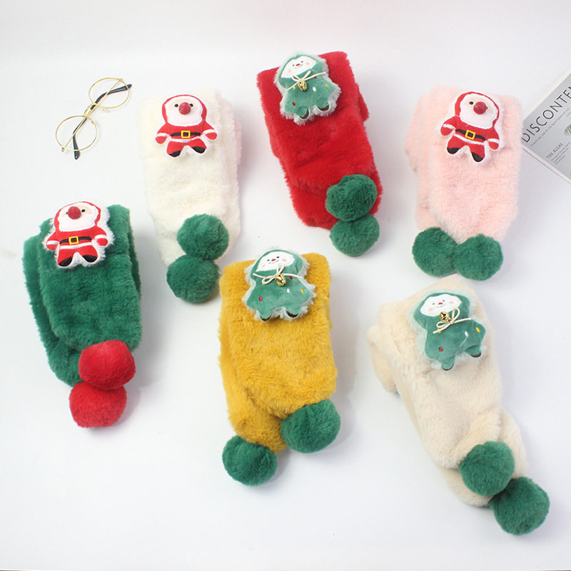 秋冬新品圣诞节围巾儿童2025新款加厚圣诞礼物男女童保暖毛绒围脖