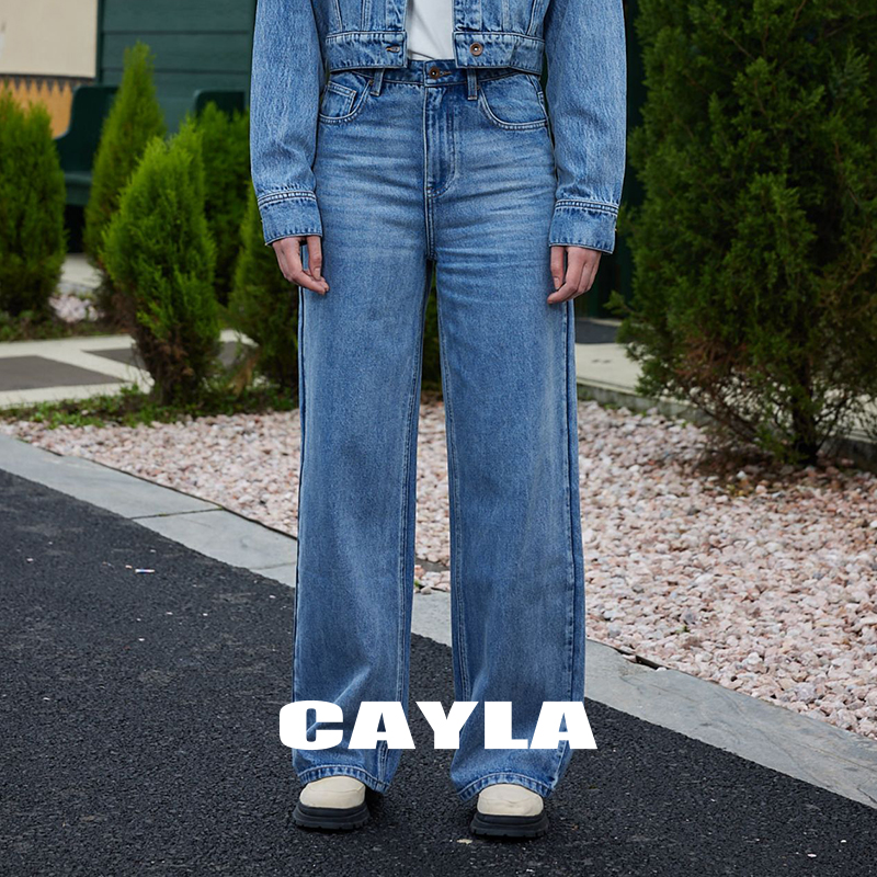 CAYLA印花水洗牛仔长裤