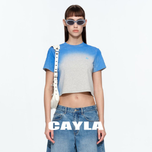 不对称喷色撞色短袖 CAYLA春夏短款 T恤上衣女24SS065 清仓5折购