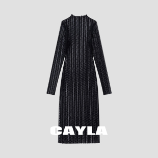 显瘦长袖 CAYLA高级气质修身 蕾丝连衣裙长裙24AW017 清仓5折购