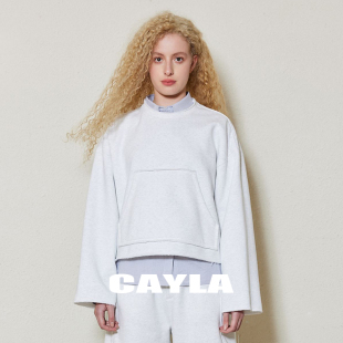 24AW066 CAYLA设计感极简圆领加绒廓形卫衣女短款 清仓5折购
