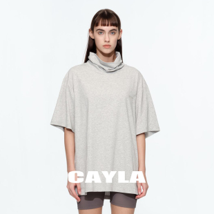上衣女24SS068 CAYLA春夏堆领宽松休闲纯色T恤中袖 清仓5折购
