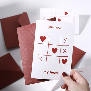 原创爱心贺卡小清新简约创意表白告白情人节情侣手写祝福语卡片