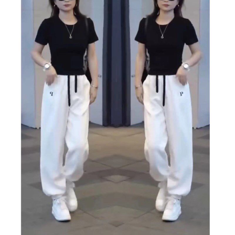 日本george melis春夏新款时尚黑色修身t恤休闲束脚卫裤显瘦潮