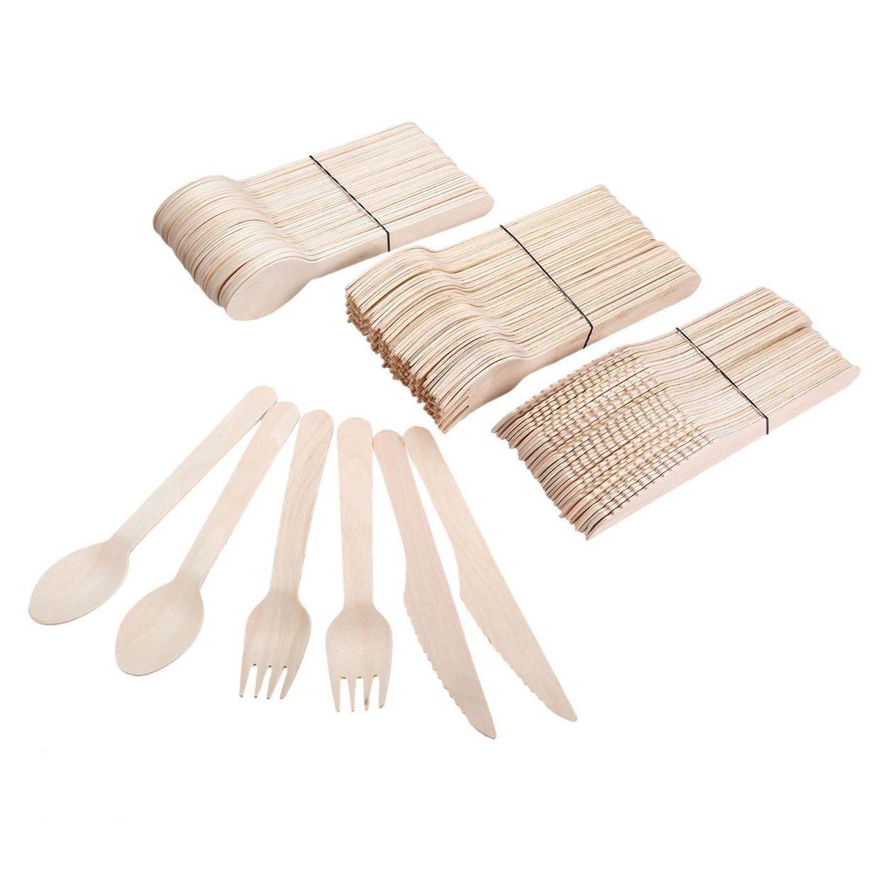 50pcs/150pcs Disposable Wooden Cutlery Forks/Spoons/Cutters
