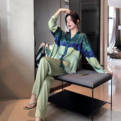 New Silk Pajamas Sets For Women Long Sleeve Cardigan And Lon
