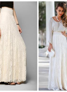 women s long lace skirt casual dress summer white skirts2018