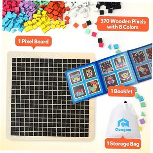 Wooden Mosaic Puzzle 370PCS Shape Pattern Blocks Pixel Board