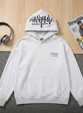 RST400G重磅手绘字母刺绣连帽卫衣男春季款美式潮牌情侣帽衫外套