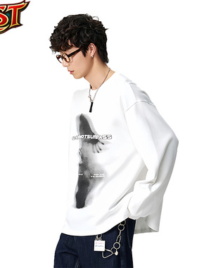 【RST】春秋季新款休闲风宽松设计感圆领套头卫衣长袖T恤男女上衣