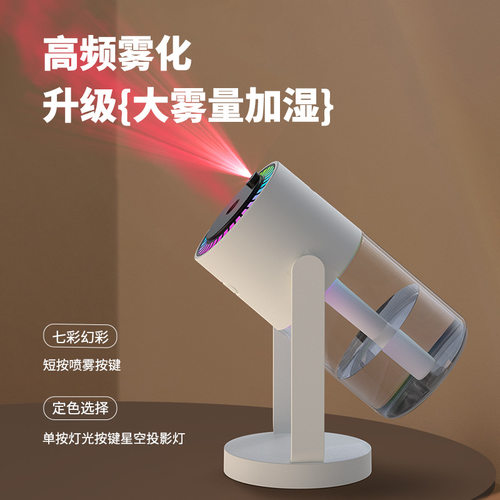 24年新款星空顶摇头加湿器静音桌面空气香薰机车载投影机加湿器