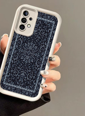 复古蓝色印花s25plus s26防摔s23ultra适用三星Galaxy A55手机壳欧美A52S个性A73全包A72软s21FE