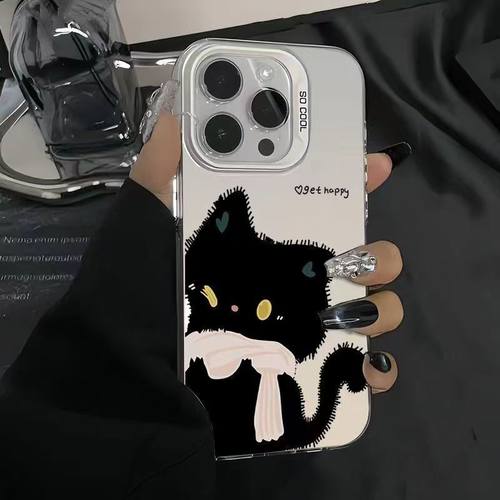 围巾小黑猫适用三星S24手机壳彩银Galaxy新款高级S24ULTRA创意S23+创意note20可爱s25