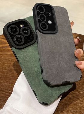 简约羊皮磨毛s22plus防摔s23ultra适用A15三星Galaxy A53手机壳A52S  A55 5G高级 A73全包A72软A33 s24u s25+