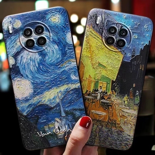 nova12pro星空mate60pro适用梵高浮雕华为p40手机壳mate50pro全包30全包畅享10plus软荣耀60se