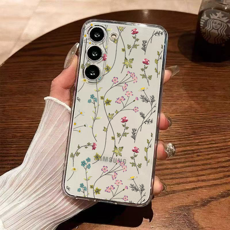 满屏花束适用三星A15/A55线条花朵S24Ultra/S23FE手机壳S22透明A24/A23软套少女