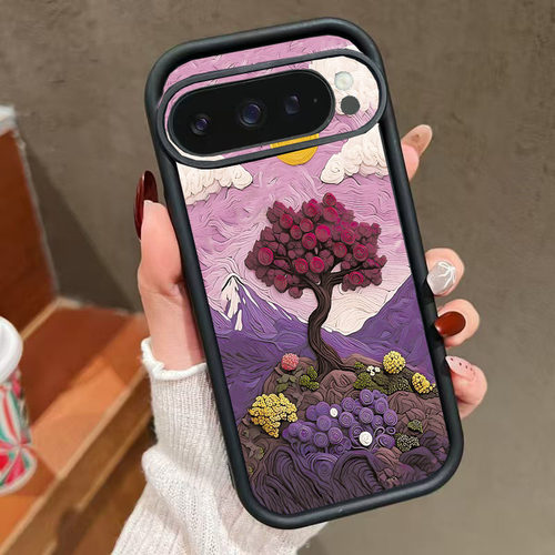 紫色玫瑰花朵10pro适用谷歌Google Pixel 9 Pro XL手机壳8A保护套7天眼阶纯色 跨境