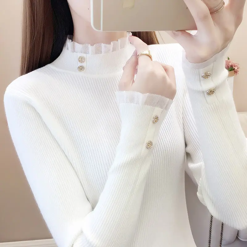 时尚气质保暖减龄针织衫蕾丝内搭