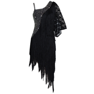 2026新款拉丁舞裙比赛服黑色流苏连衣裙成年女童高级专业伦巴艺考