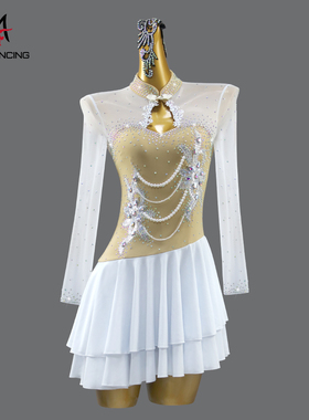 2025白色拉丁舞裙专业舞蹈表演出服高级黑池比赛花服solo桑巴定制