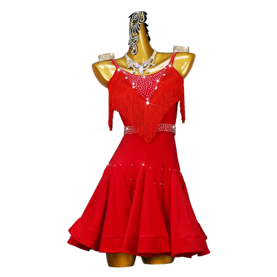 2025红色拉丁舞演出比赛花服女士