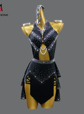 2025新款黑色专业拉丁舞比赛服装高黑池规定花服艺考演出连衣裙