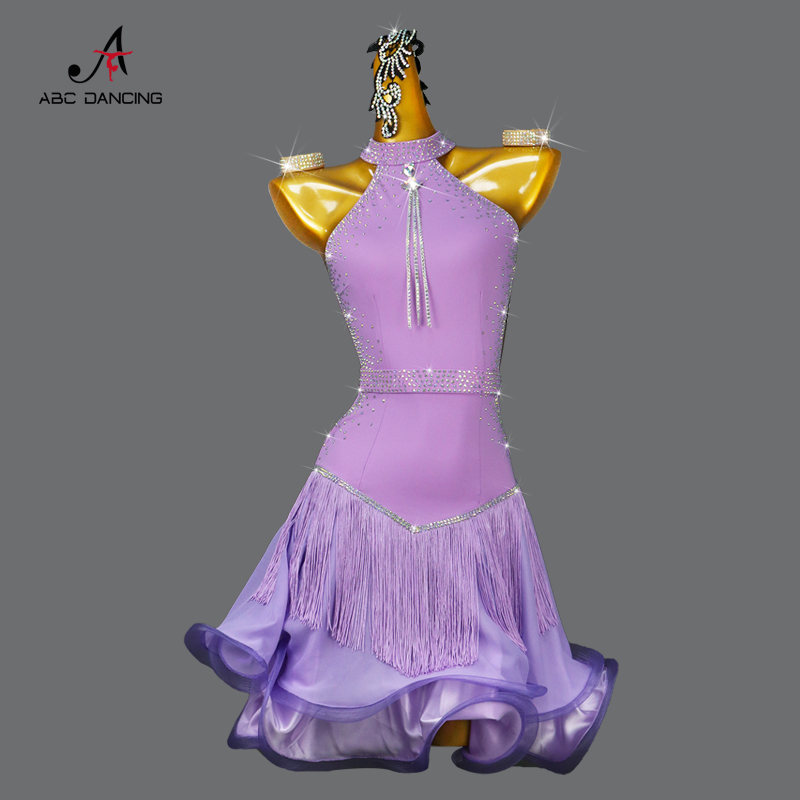 2024新款紫色拉丁舞比赛服装专业舞蹈表演出连衣裙女少童恰恰solo 运动/瑜伽/健身/球迷用品 拉丁舞演出服 原图主图