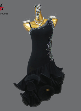 2026拉丁舞黑色比赛表演比赛服连体衣裙solo专业高级鱼骨裙摆性感